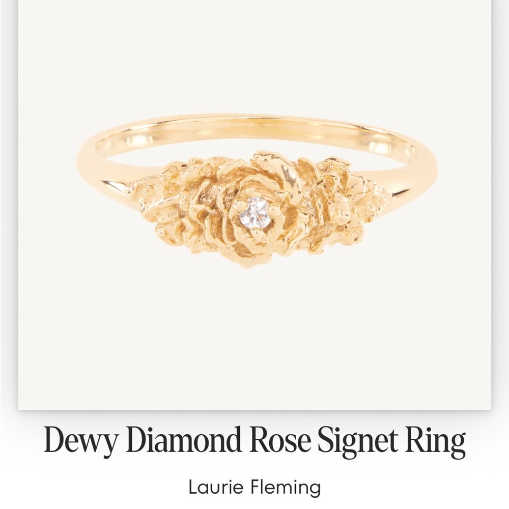Laurie Fleming Old Garden Rose Signet Ring size 6 CATBIRD floral gold ring 14K - Picture 8 of 10